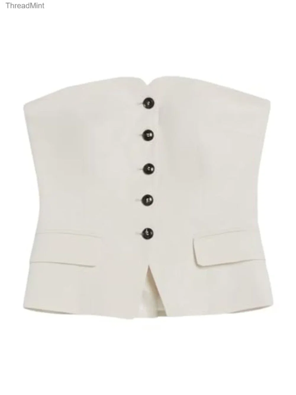 Sleeveless Notched Neck Fitted Blazer Vest Button Front Work Office